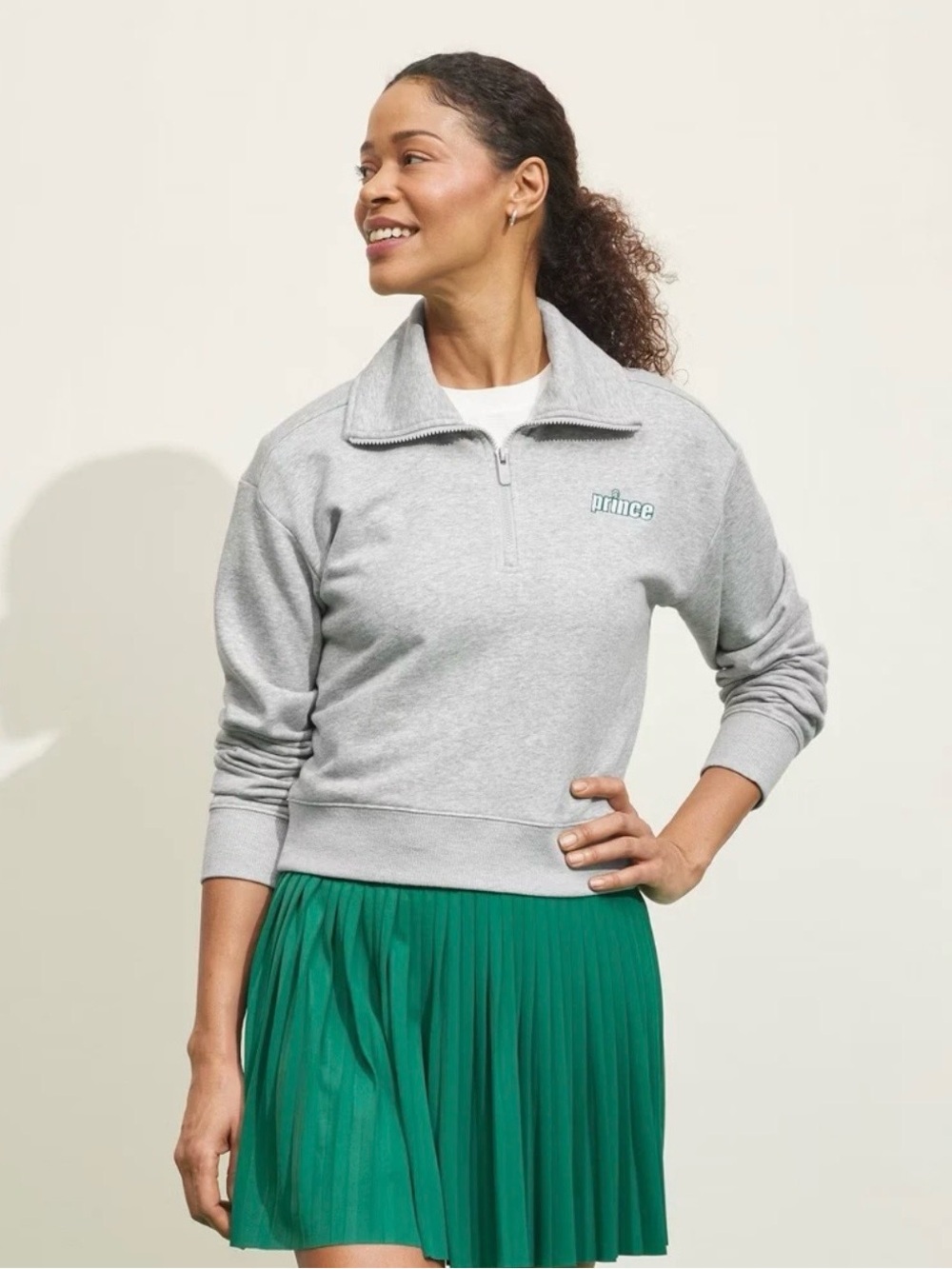 Prince Pickleball Quarter Zip Sweatshirt Womens XS Gray Athleisure Tennis